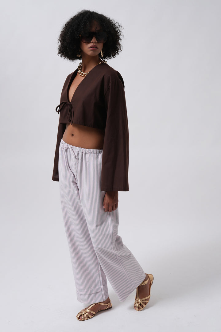 Striped Elastic Waist Pink Trousers 