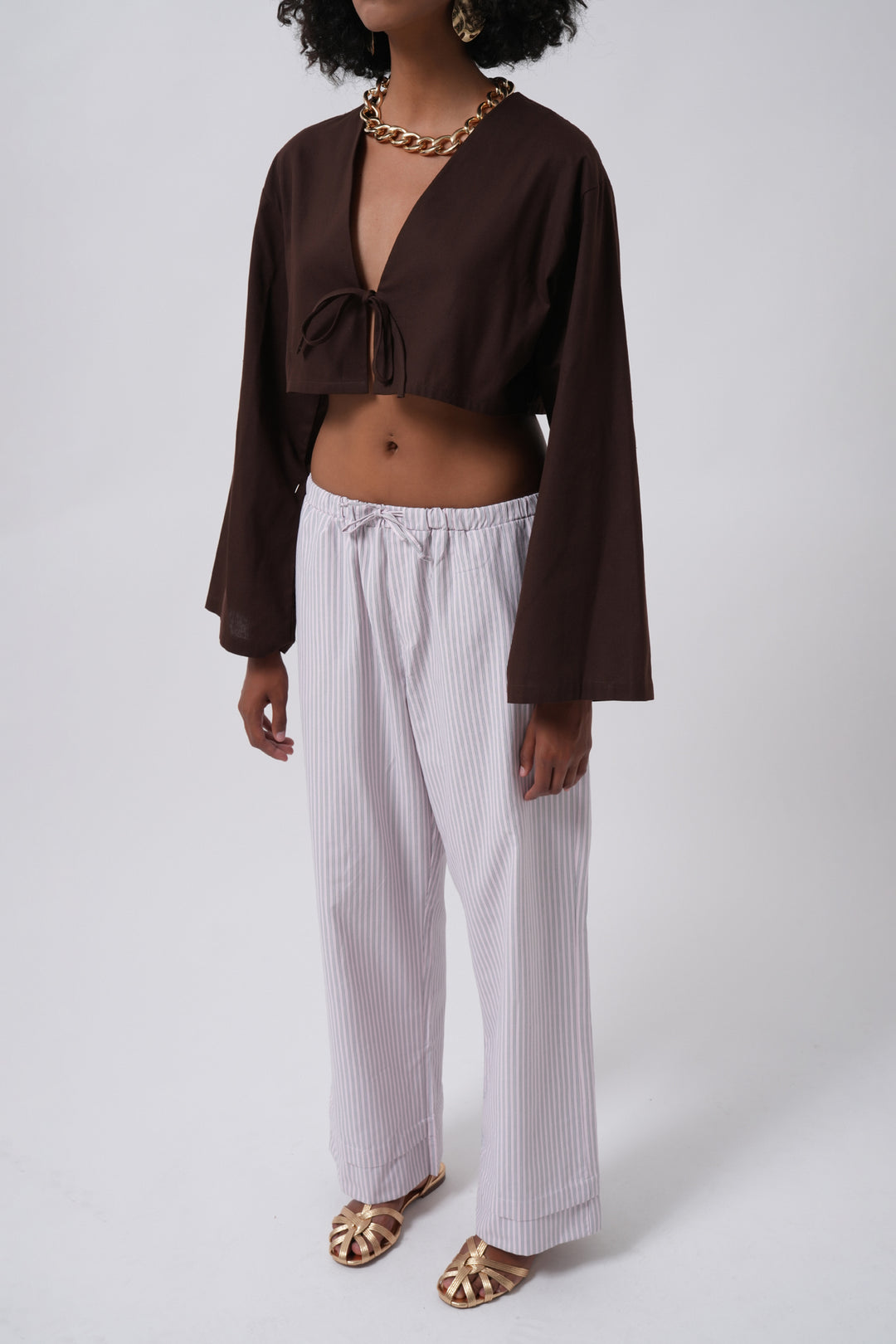 Striped Elastic Waist Pink Trousers 