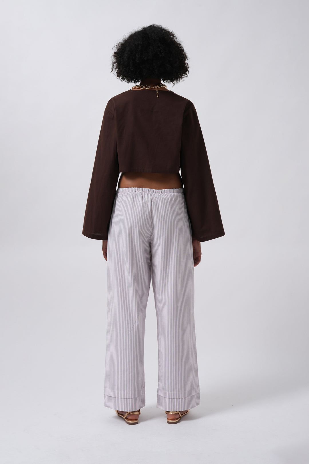 Striped Elastic Waist Pink Trousers 