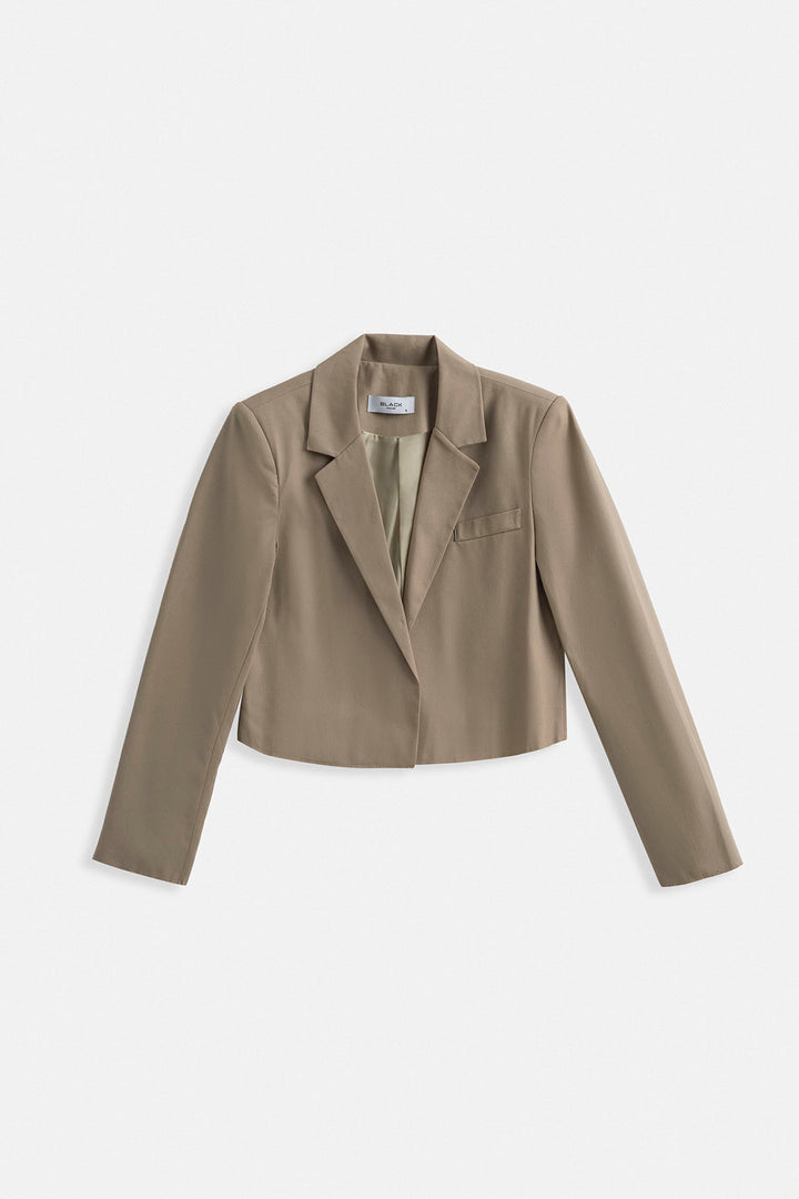 Crop Linen Blazer Beige Jacket