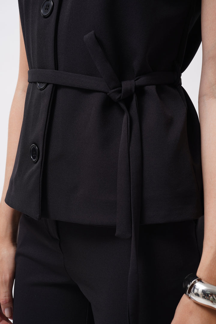 Kuşaklı Dokuma Siyah Yelek