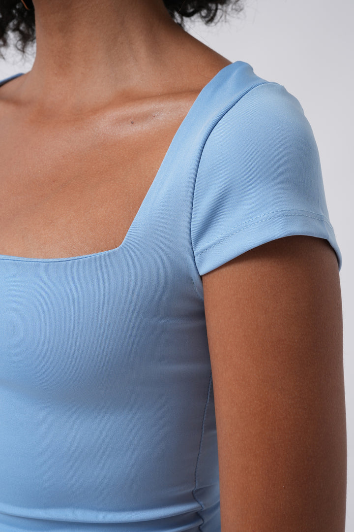 Window Detail Mini Decollete Baby Blue Blouse 