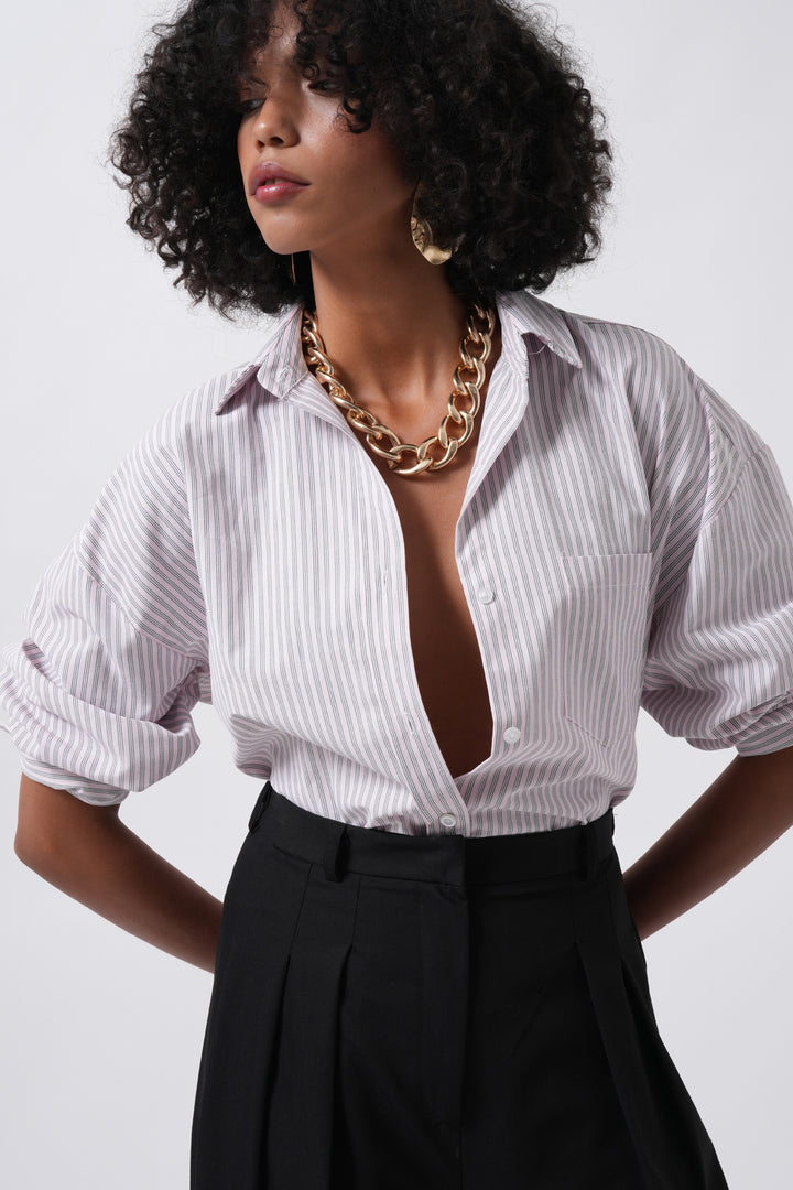 Striped Pocket Detail Pink Shirt 