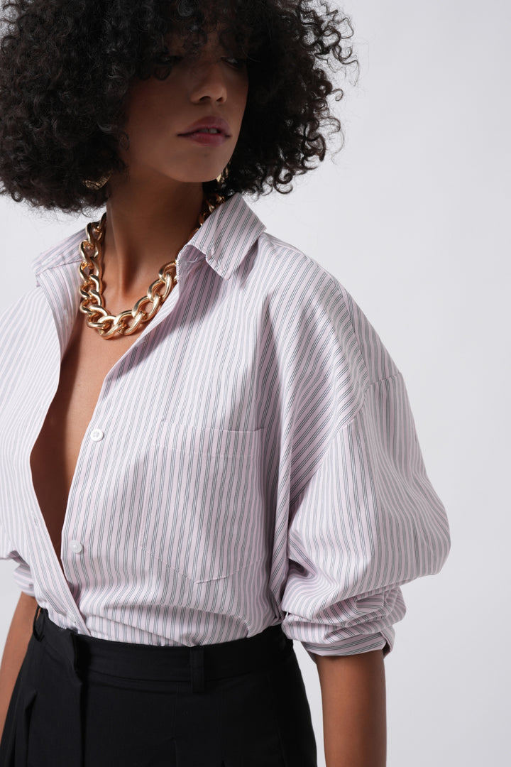 Striped Pocket Detail Pink Shirt 