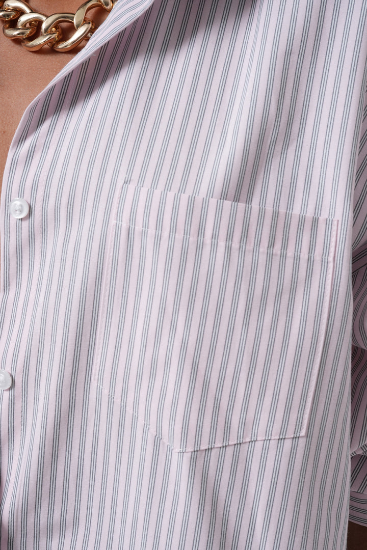 Striped Pocket Detail Pink Shirt 