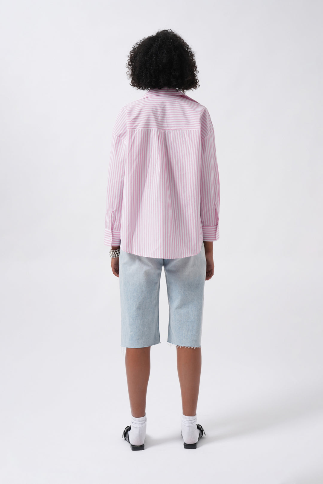Striped Detail Oversize Pink Shirt