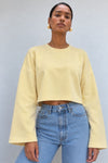 Geniş Kol Bisiklet Yaka Sarı Basic Sweatshirt