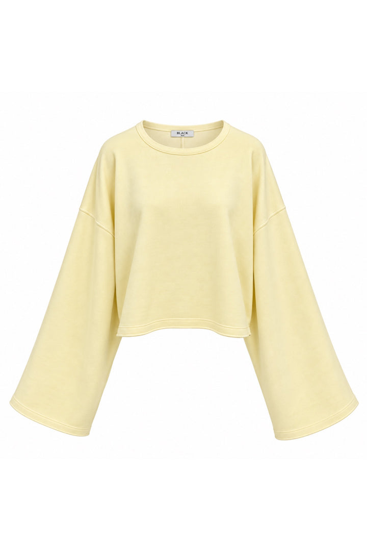 Geniş Kol Bisiklet Yaka Sarı Basic Sweatshirt