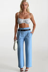 Belt Detail High Waist Baby Blue Trousers