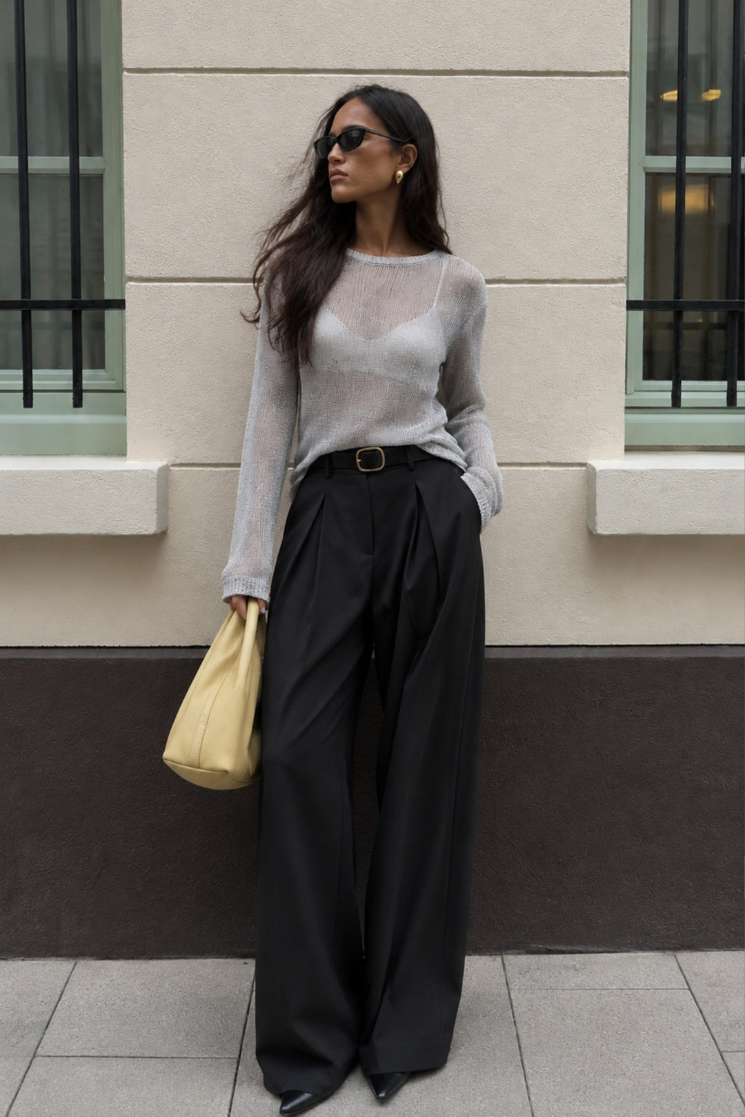 Varaklı Uzun Kol Silver Transparan Bluz