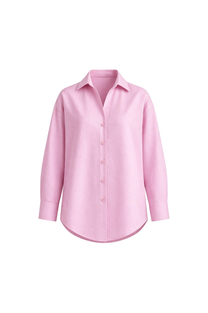 V Yaka Oversize Pembe Modal Gömlek