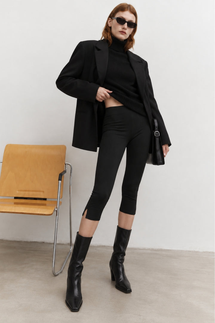 High-Waisted Lycra Black Bermuda Shorts