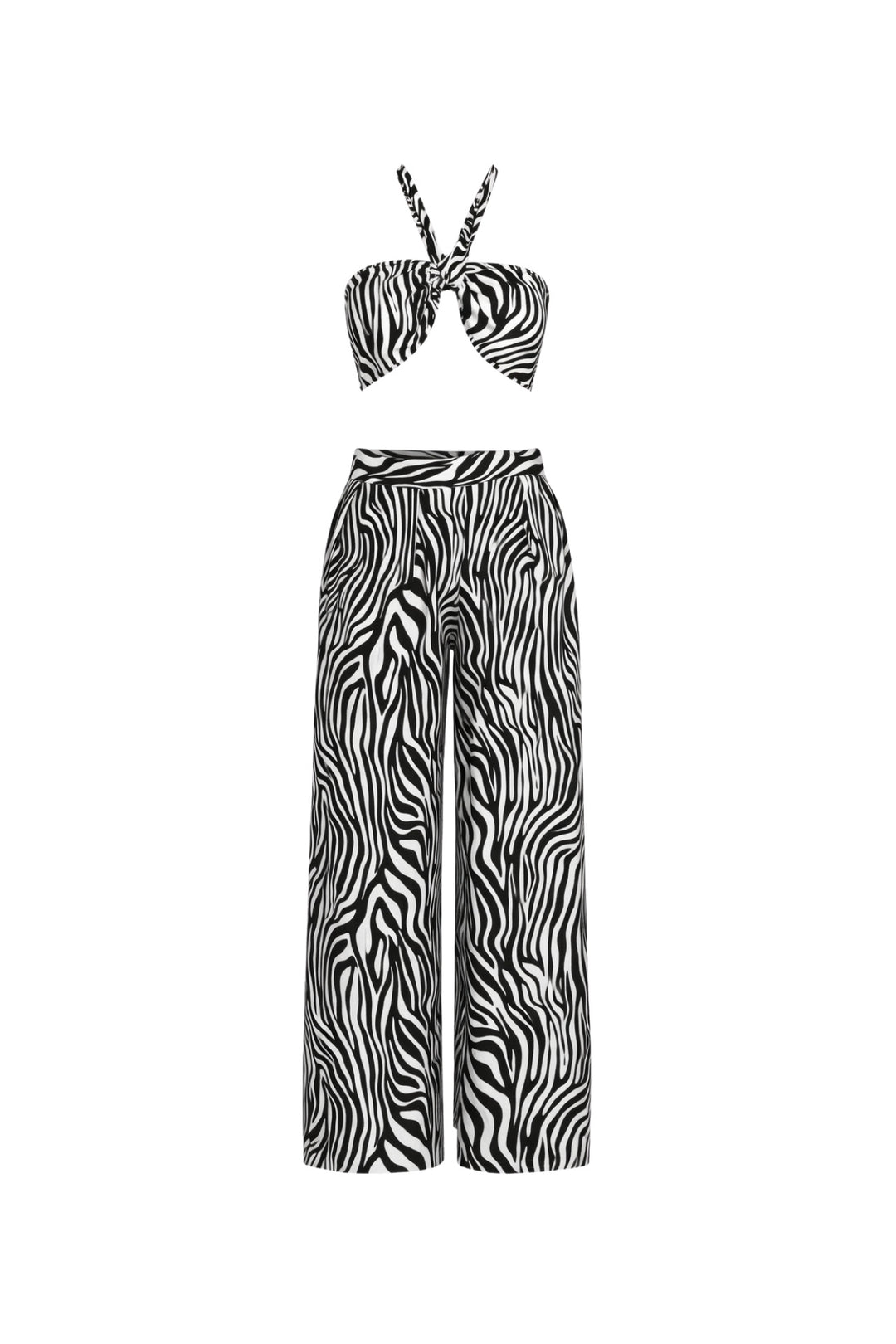Zebra Desenli Crop Bluz Pantolon İkili Takım