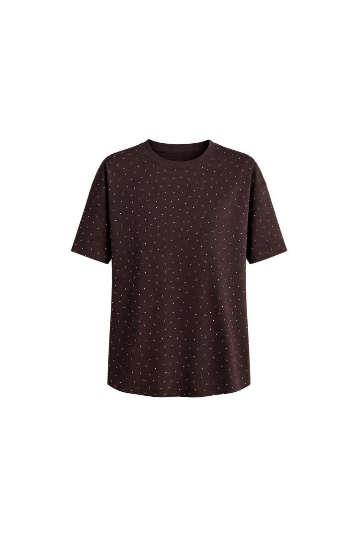 Bisiklet Yaka Taş Detay Kahverengi T-Shirt
