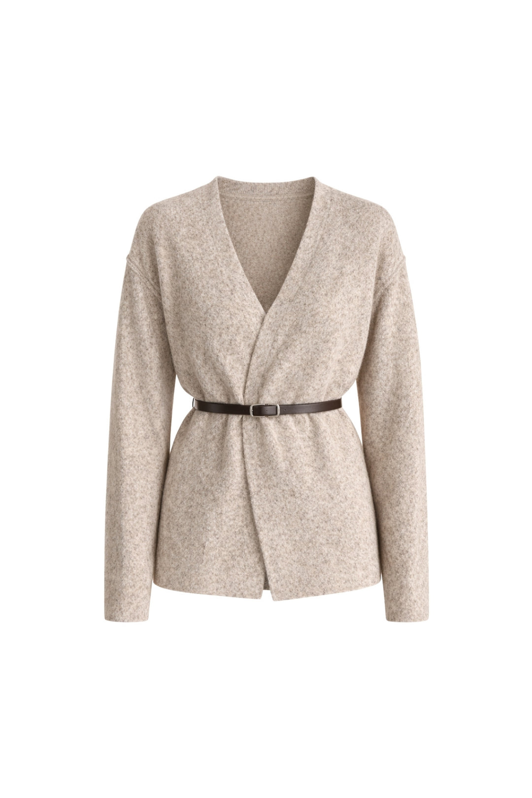 Kemer Detay Kruvaze Yaka Bej Triko Hırka