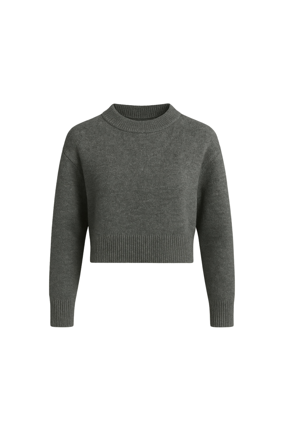 Bisiklet Yaka Crop Antrasit Triko Kazak