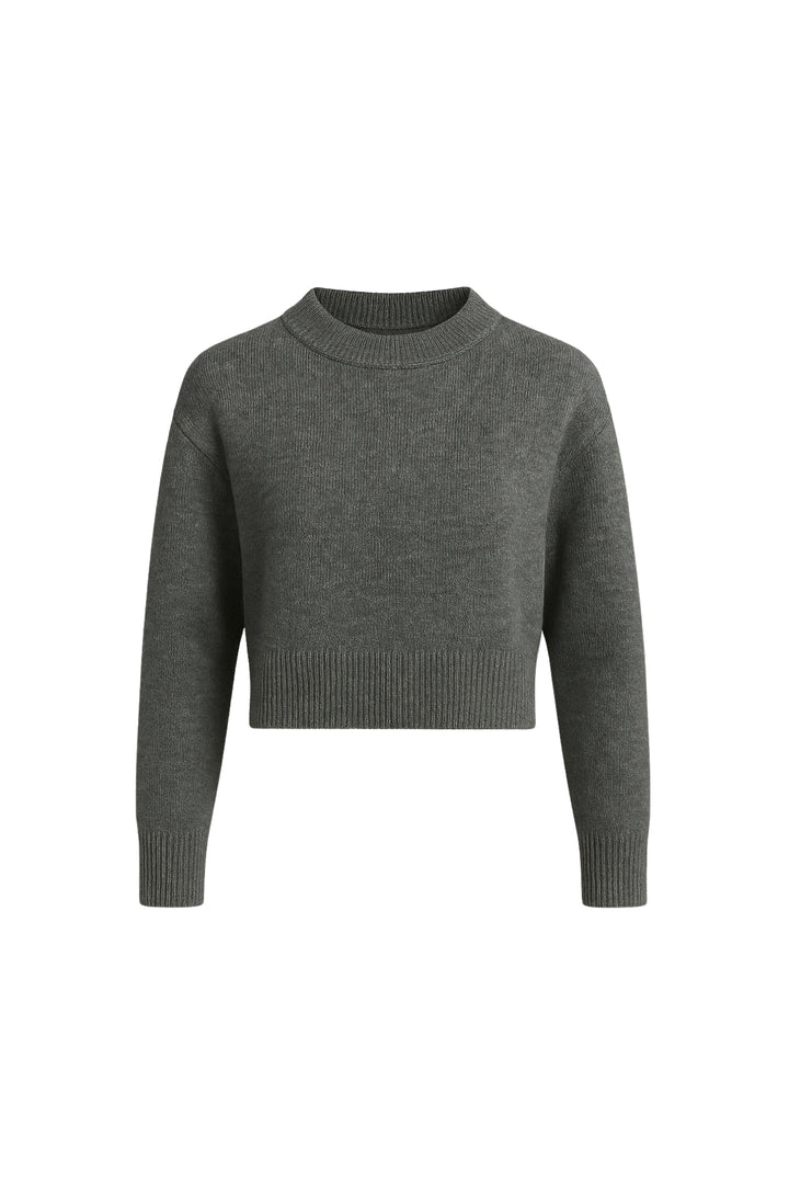 Bisiklet Yaka Crop Antrasit Triko Kazak