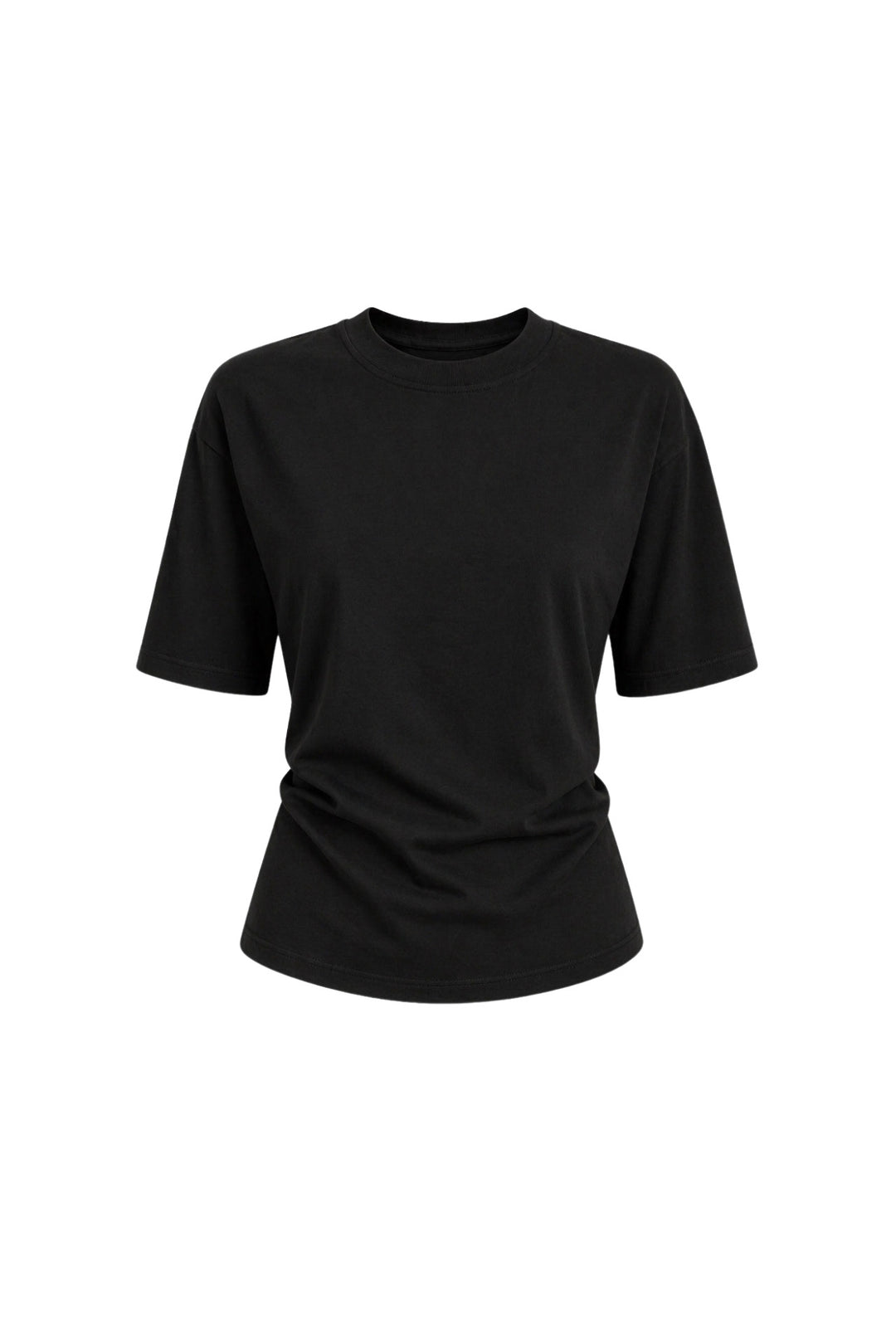 Bel Büzgülü Basic Siyah T-Shirt