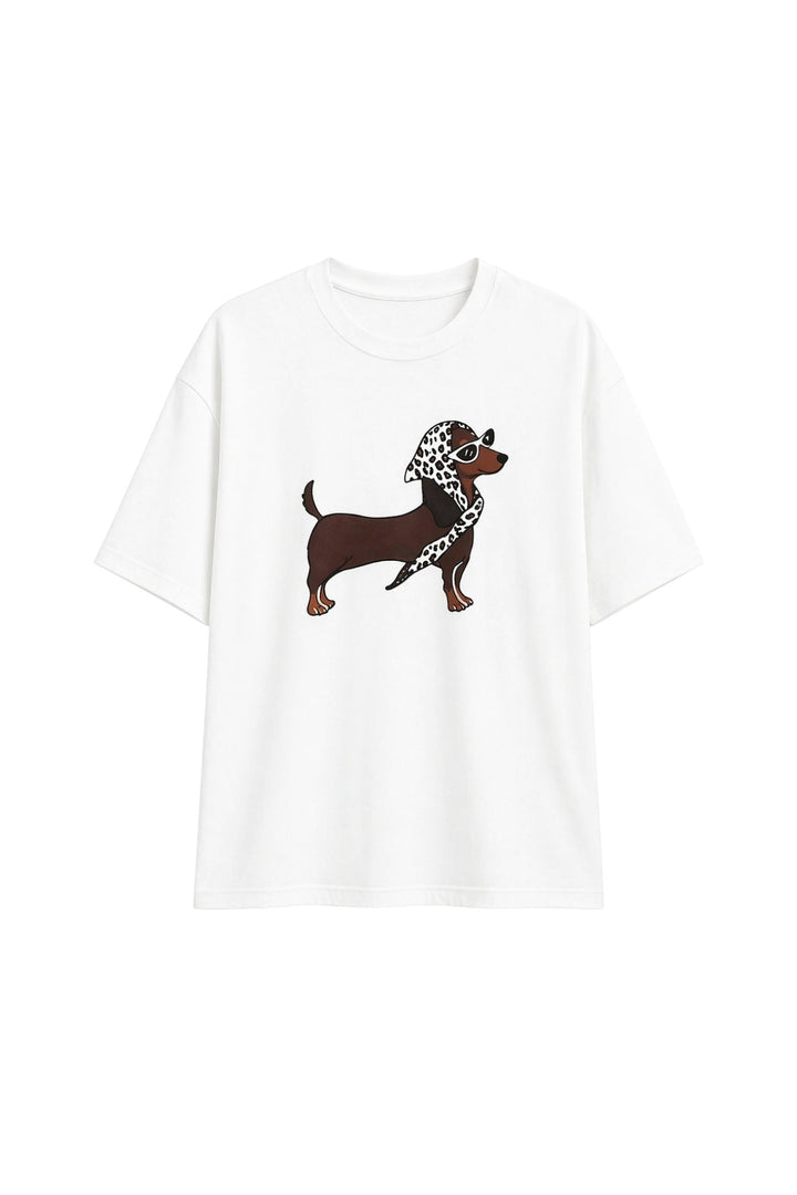 Köpek Baskılı Beyaz T-Shirt
