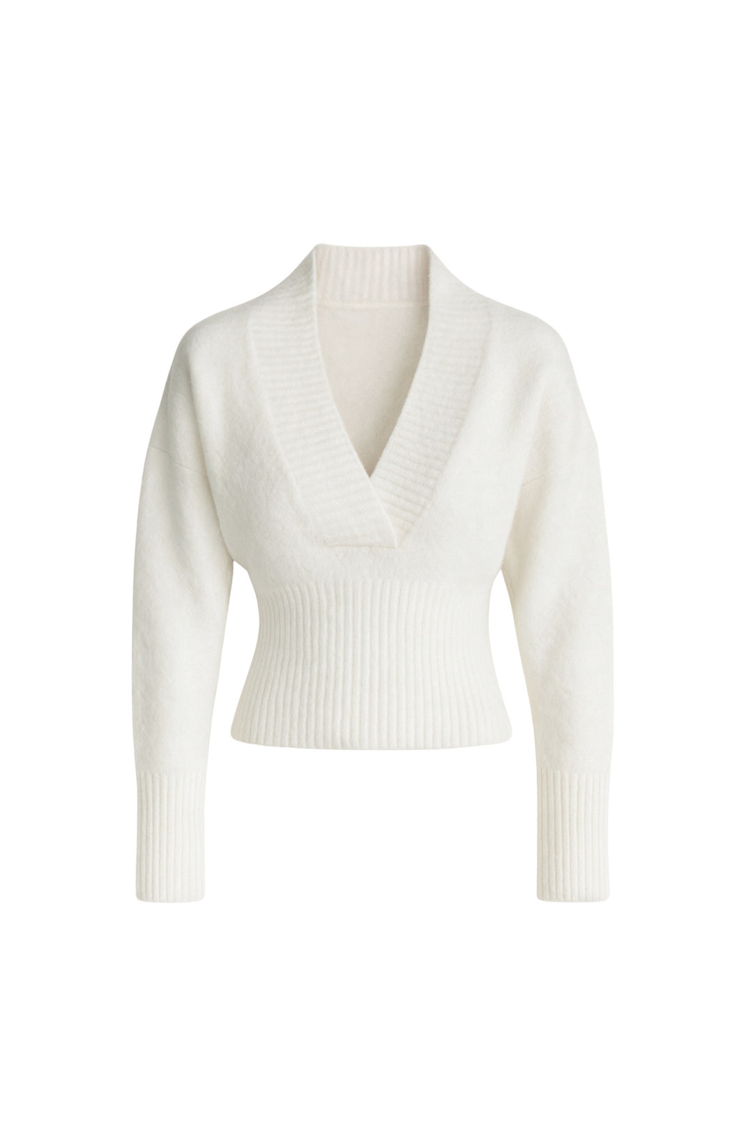 V Yaka Bel Oturtmalı Ekru Triko Kazak