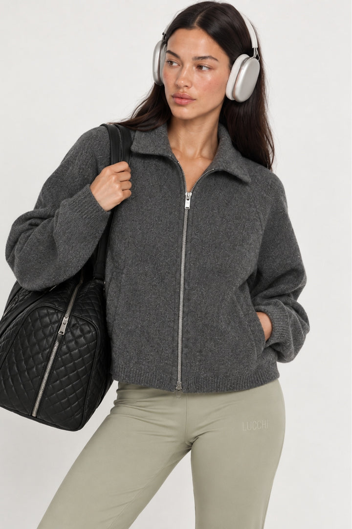 Anthracite Turtle Neck Sweater with Zipper Detail