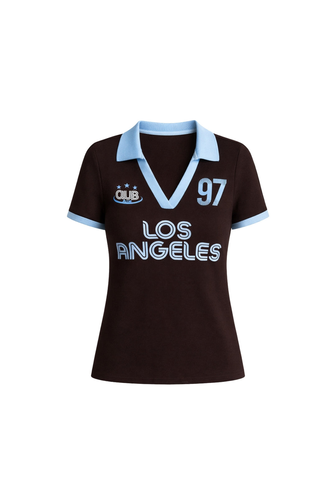 Polo Yaka Çift Renk Baskılı Kahverengi Crop T-Shirt