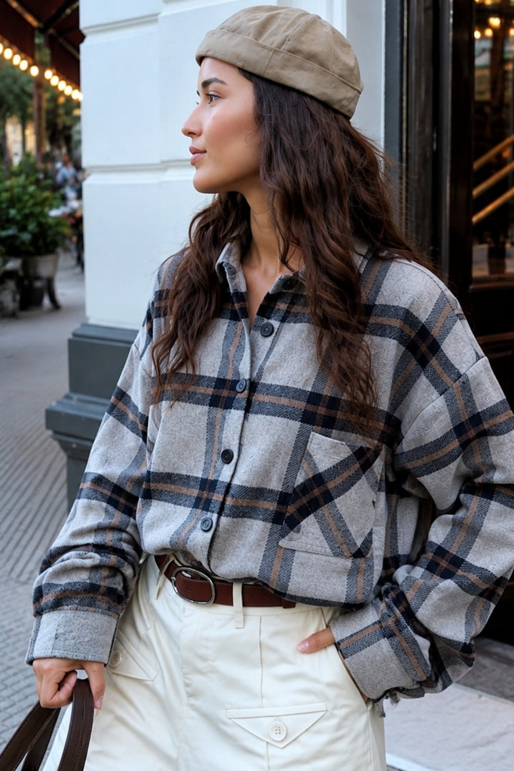 Basic Oversize Gri Ekose Gömlek