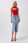 Slit Detail Denim Midi Light Blue Skirt