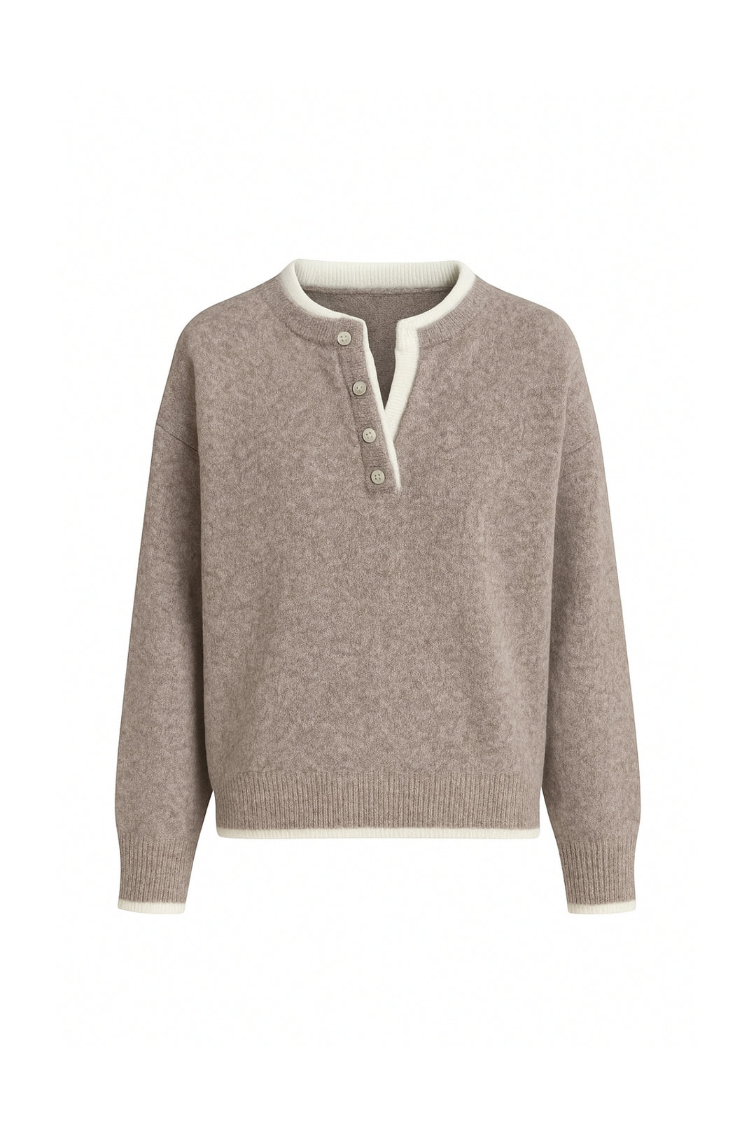 Düğme Detay Basic Bej Triko Kazak