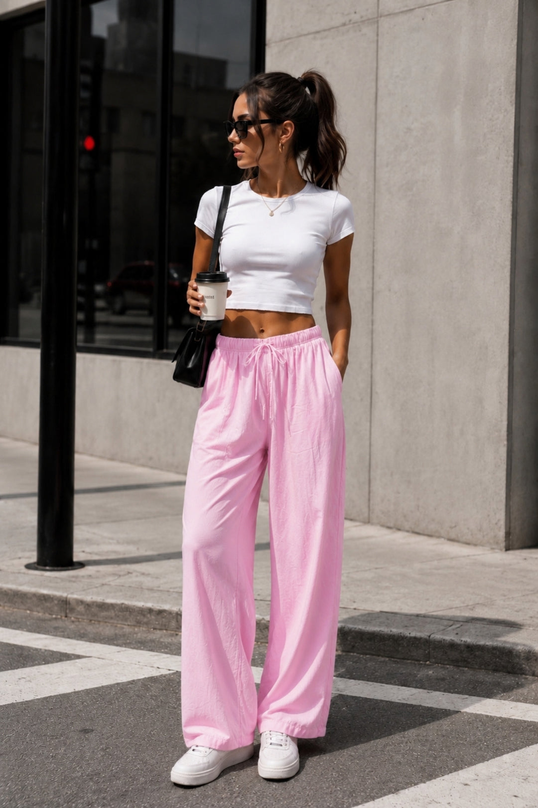Bel Lastik Detay Pembe Modal Pantolon