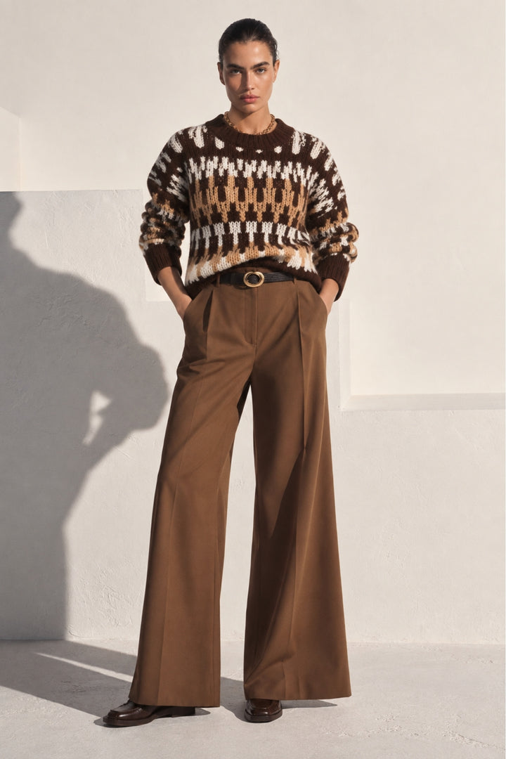 Patterned Brown Knit Sweater