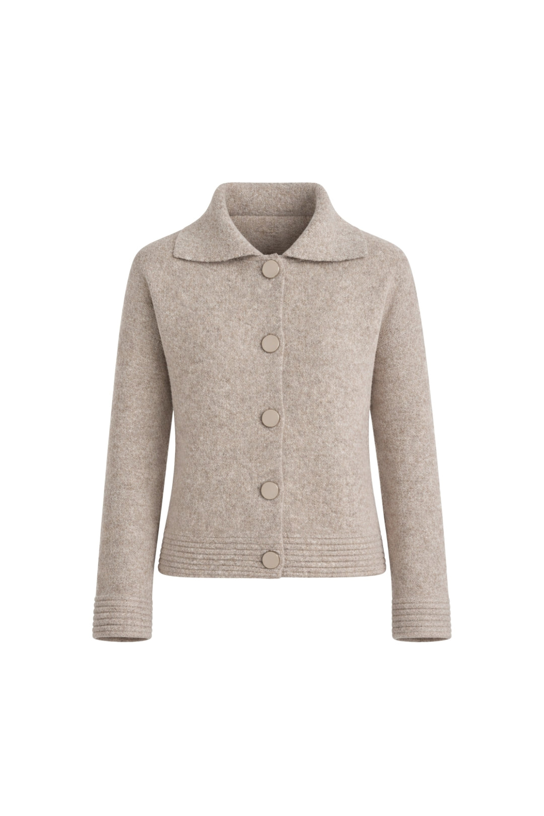 Polo Yaka Düğme Detay Bej Triko Hırka