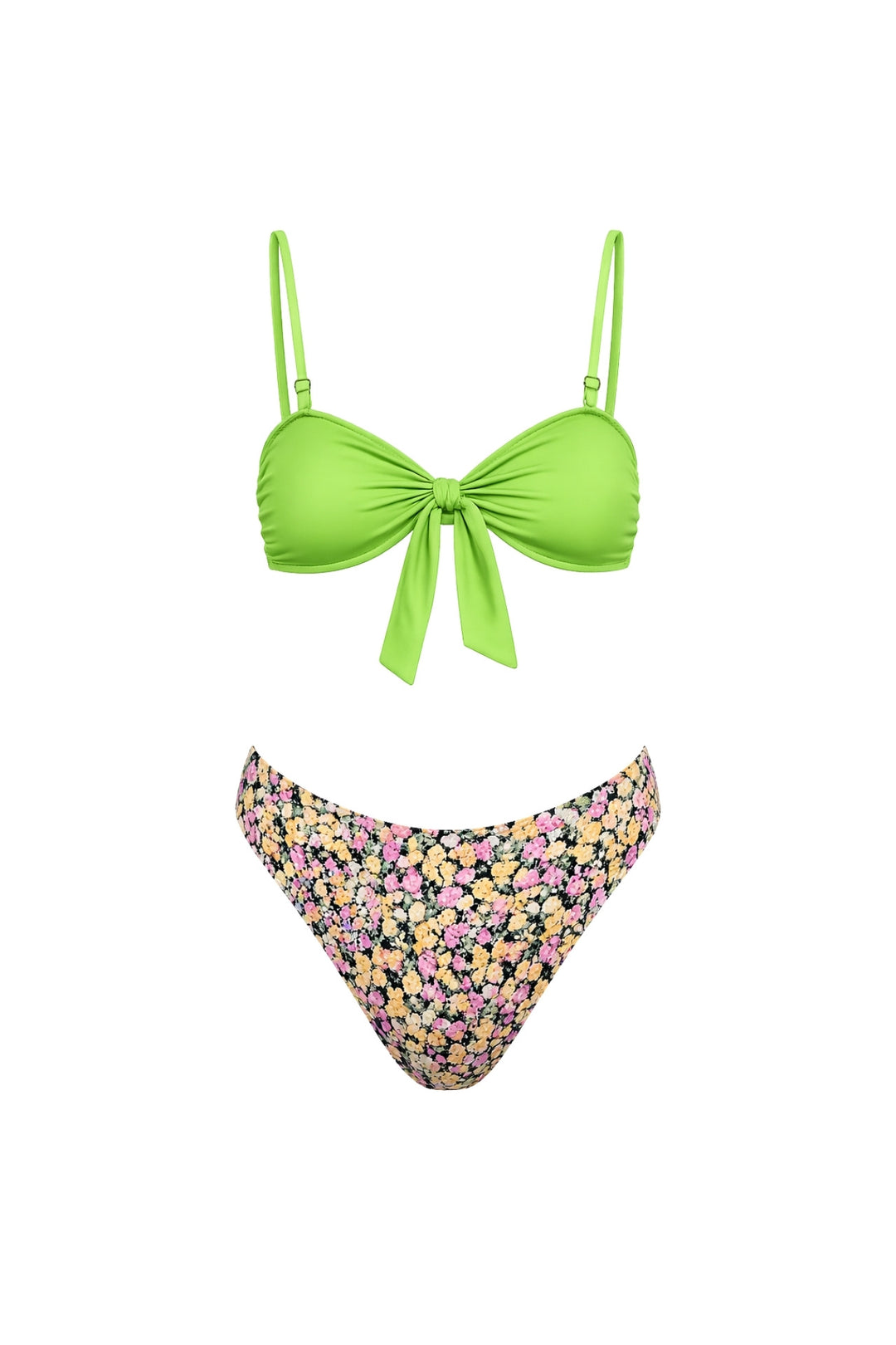 Fiyonk Detay Çiçekli Yeşil Bikini Takım