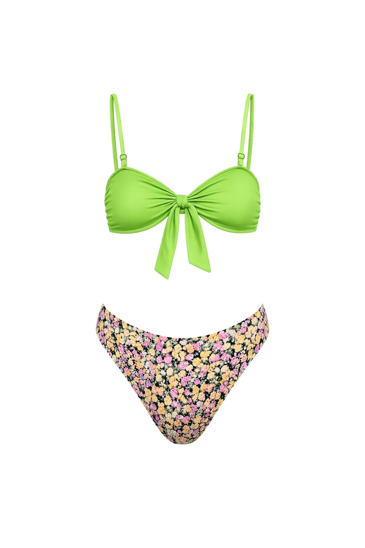 Fiyonk Detay Çiçekli Yeşil Bikini Takım