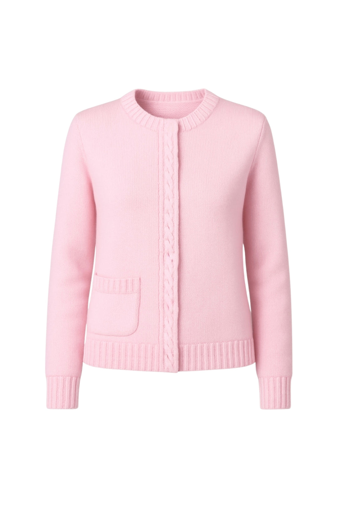 Tek Cepli Çıtçıtlı Pembe Triko Hırka