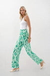 Desenli Saten Yeşil Pantolon