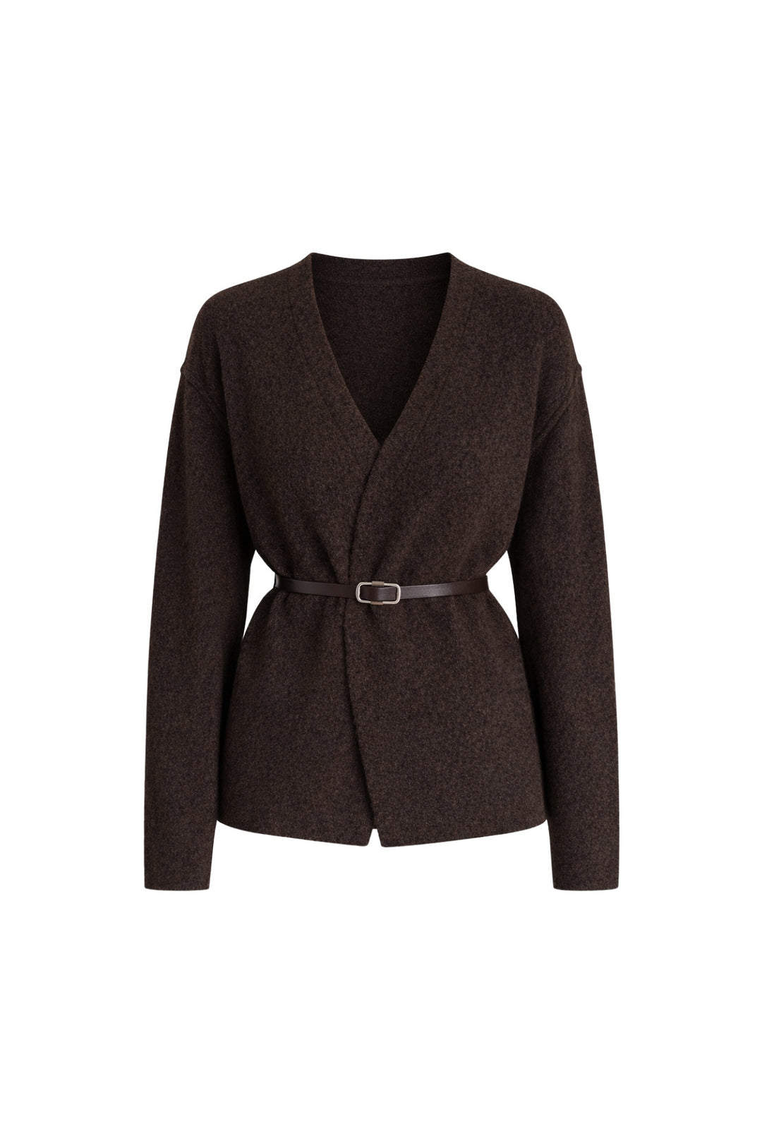 Kemer Detay Kruvaze Yaka  Kahverengi Triko Hırka