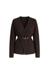 Brown Belt Detail Wrap Collar Knit Cardigan