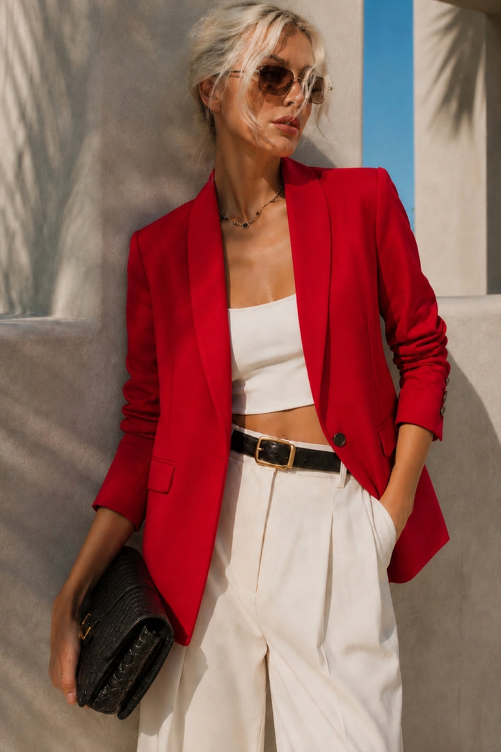 Şal Yaka Astarlı Kırmızı Blazer Ceket