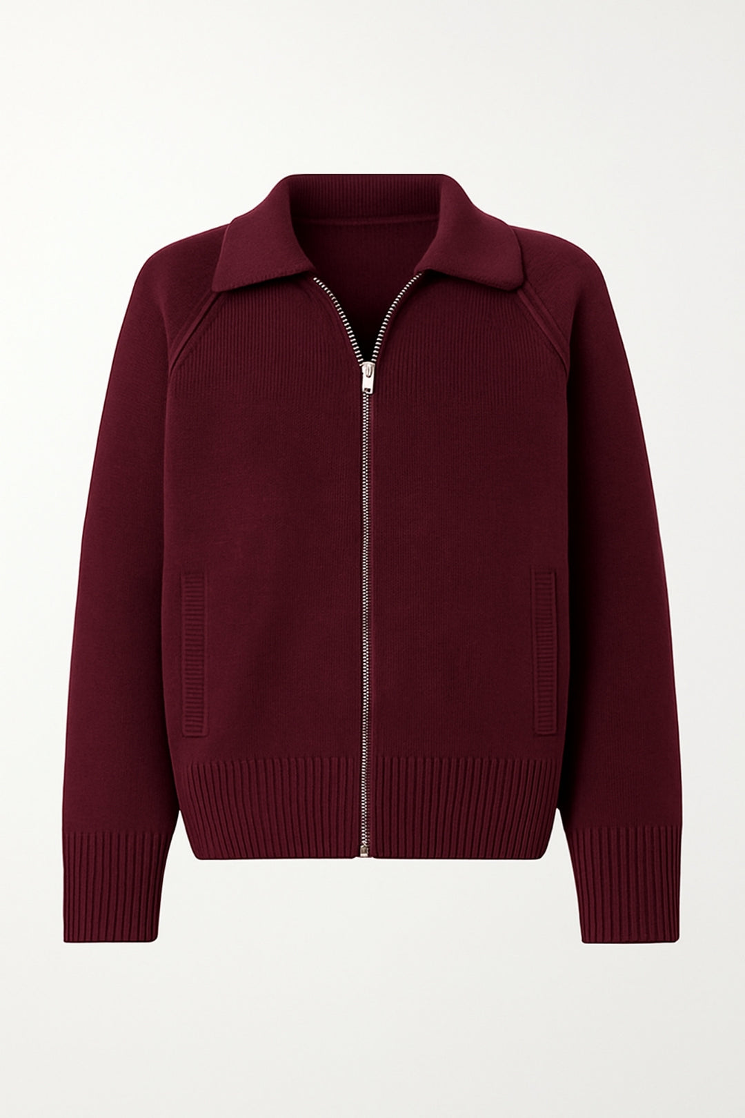 Balıkçı Yaka Fermuar Detay Bordo Kazak