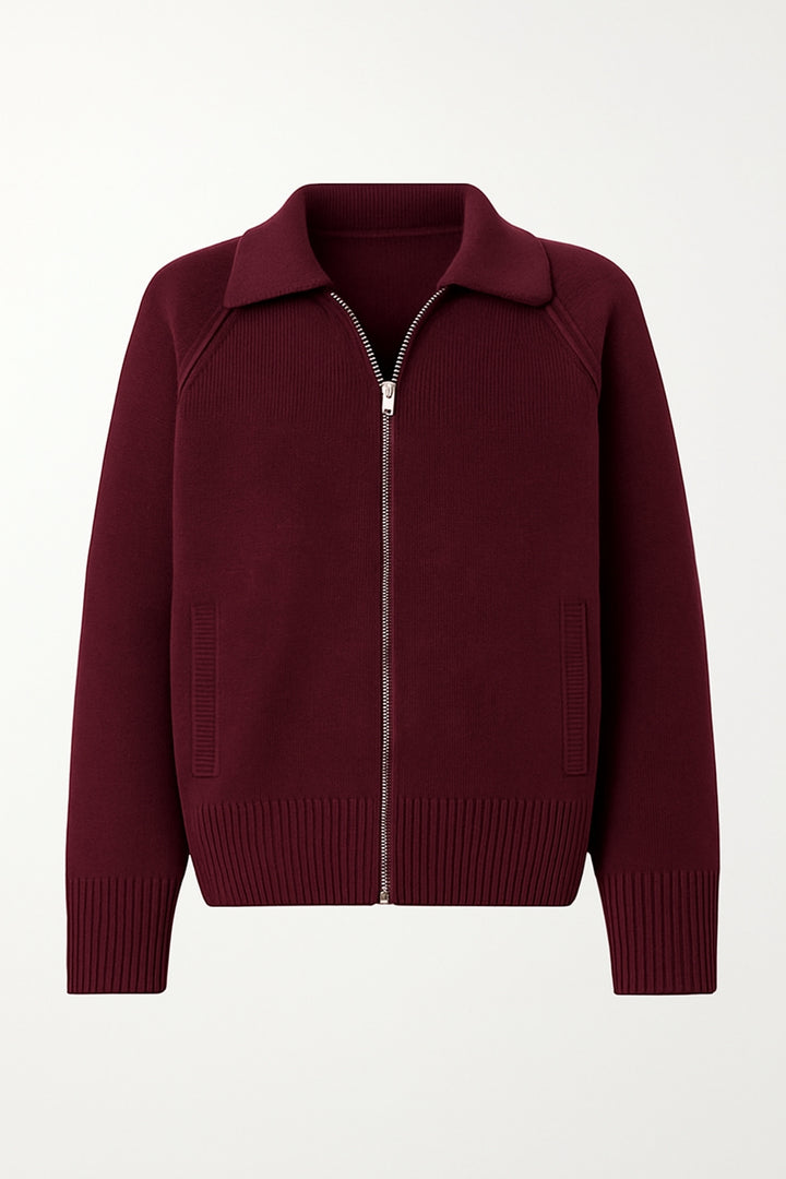 Balıkçı Yaka Fermuar Detay Bordo Kazak