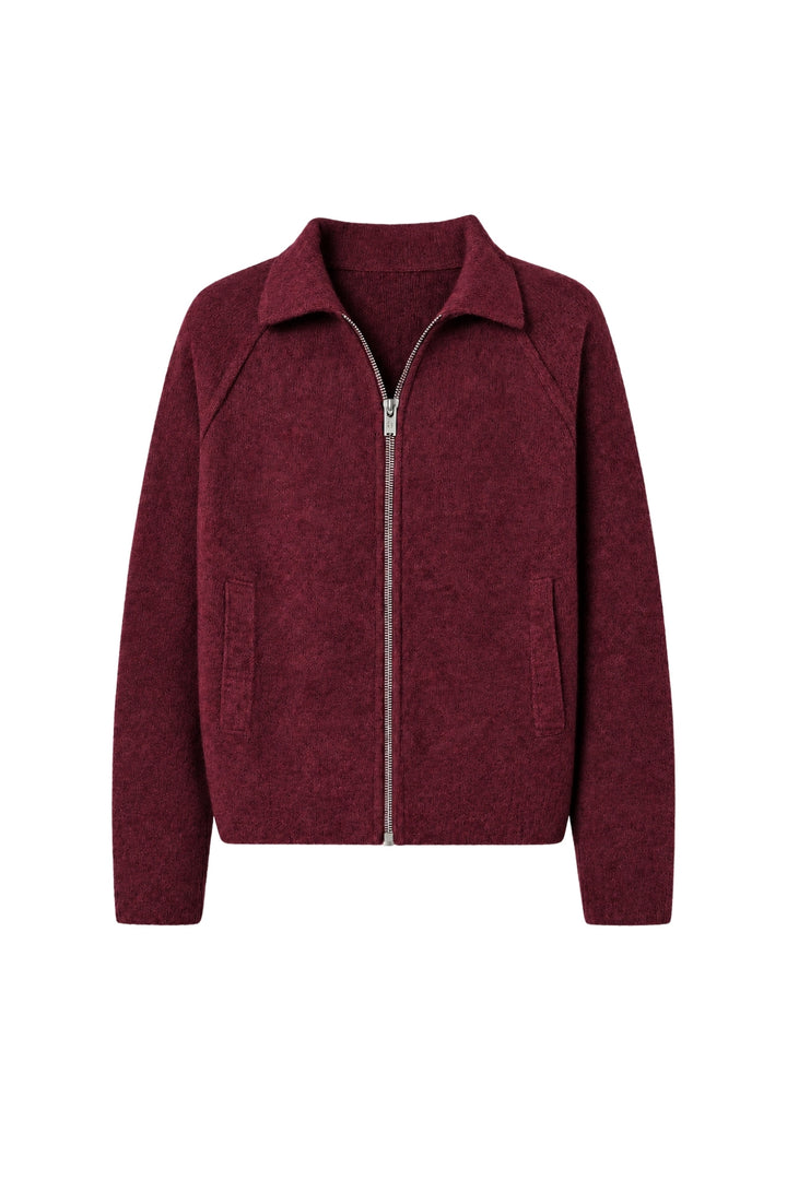Burgundy Turtleneck Sweater with Zipper Detail