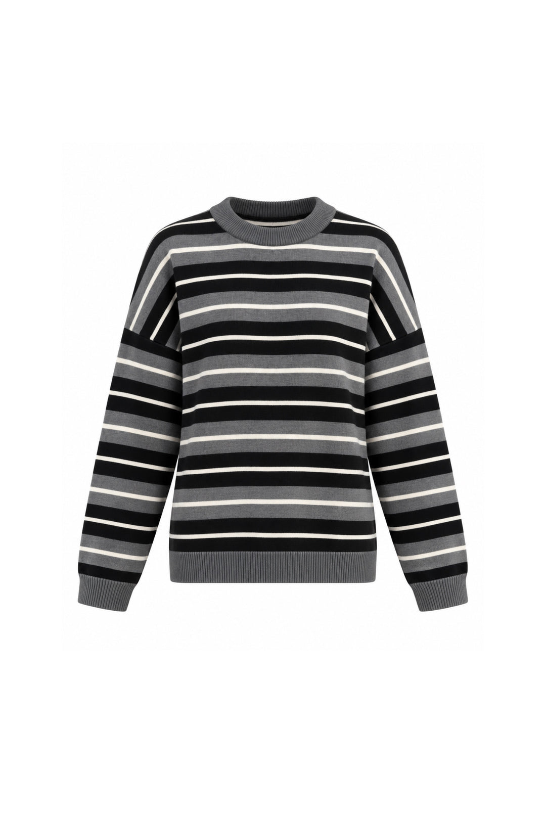 Crew Neck Striped Knit Anthracite Blouse