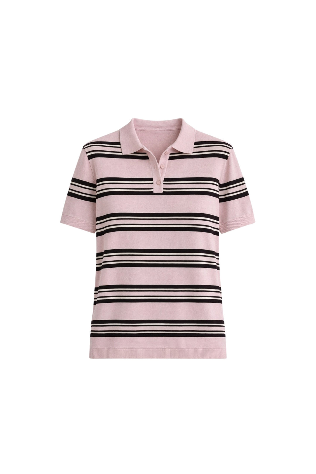 Çizgili Polo Yaka Pembe Triko Bluz