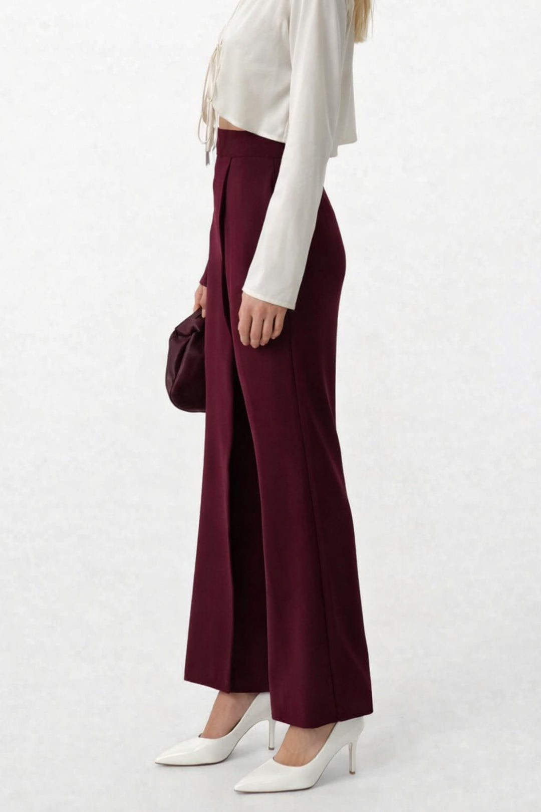 Anvelop Detay Asimetrik Bordo Pantolon