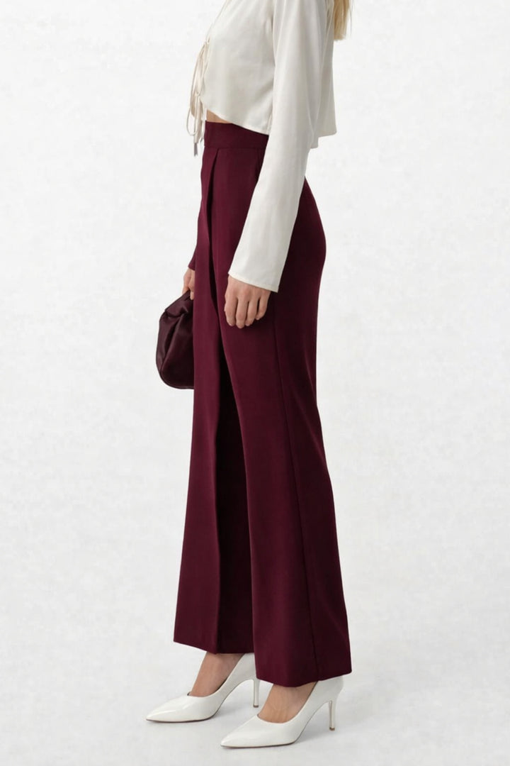 Anvelop Detay Asimetrik Bordo Pantolon