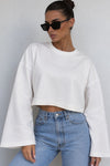 Geniş Kol Bisiklet Yaka Beyaz Basic Sweatshirt
