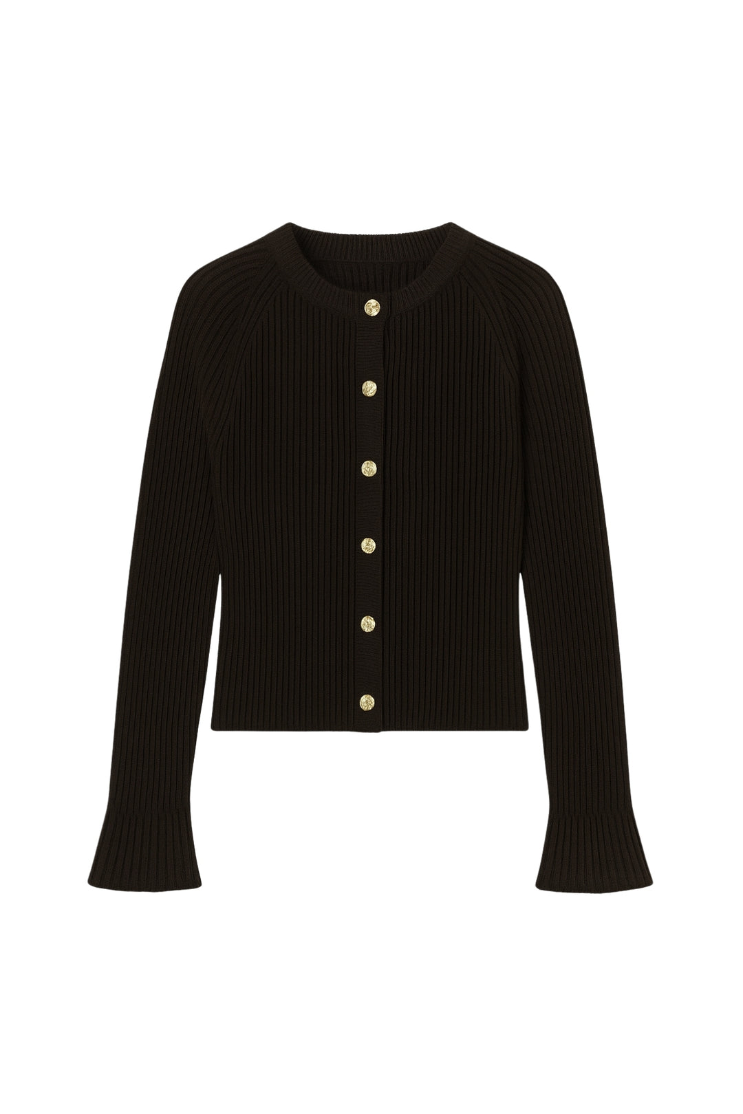 Volan Kol Gold Düğmeli Siyah Bisiklet Yaka Bluz