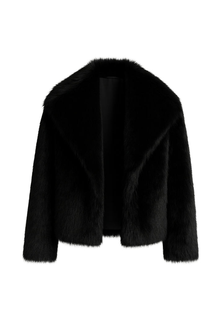 Şal Yaka Peluş Siyah Kürk