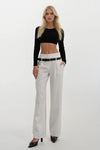 Belt Detail White High Waist Trousers 
